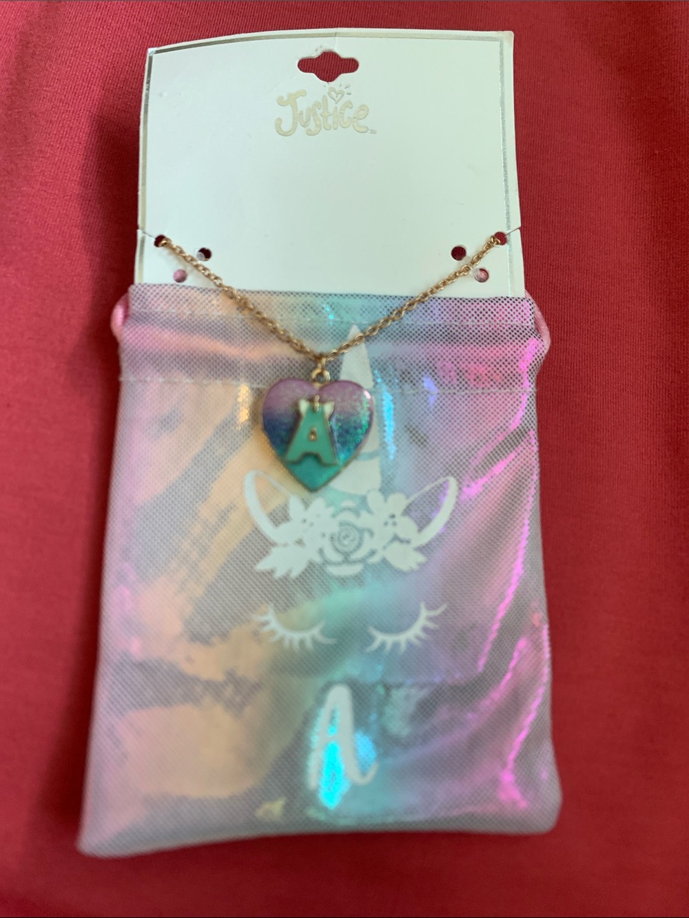 Justice Iridescent Blue-Purple Heart Pendant Necklace with Gold Chain